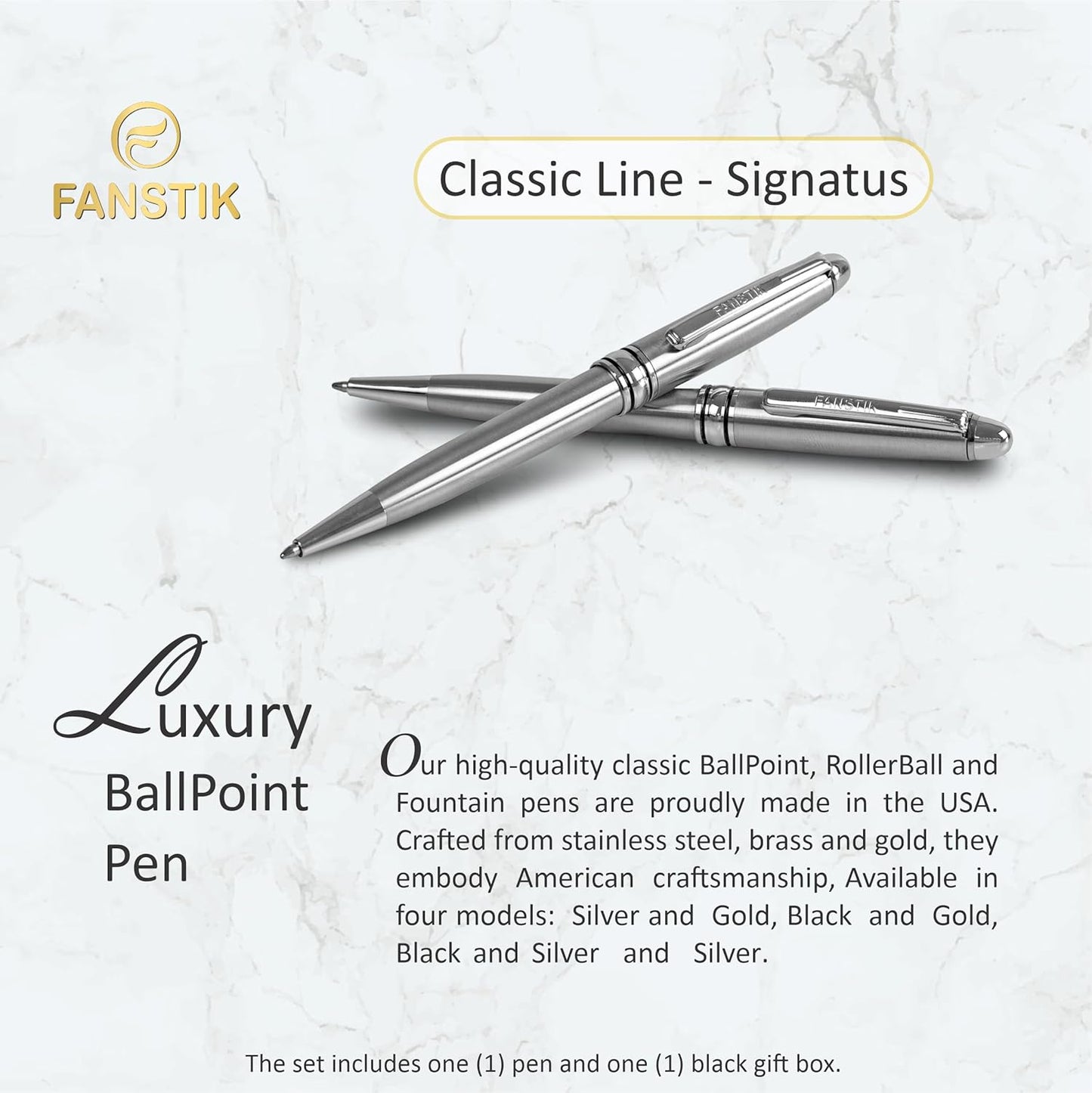 Customized BallPoint pen with name (MADE IN USA), stainless steel, Silver, luxury engraved pen personalized for men and for women. (BallPoint Silver)