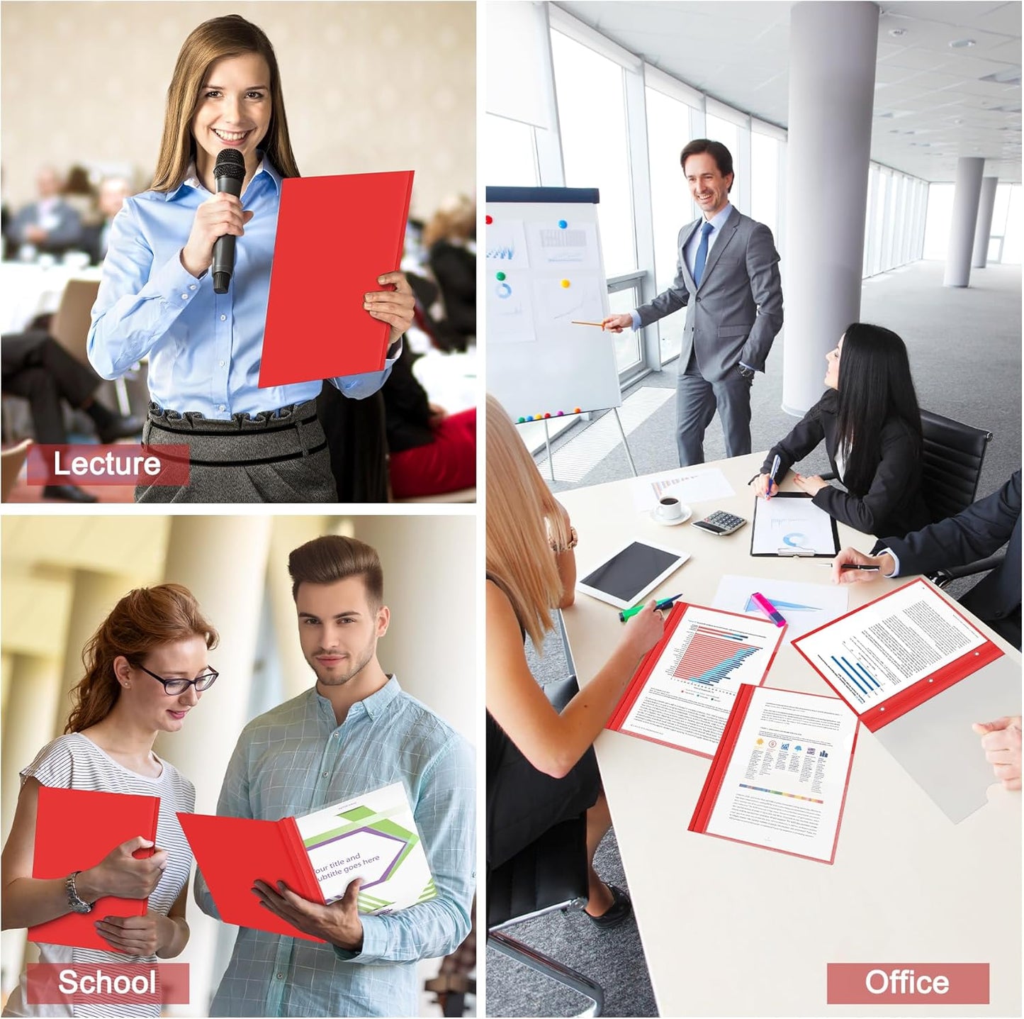 Ndsox 15 Packs Clear Front Report Covers with 3-Prong Fasteners, Plastic Project Presentation Folders Resume Document Covers with Red Back for 8.5" x 11" Letter Size Paper for School Office Business