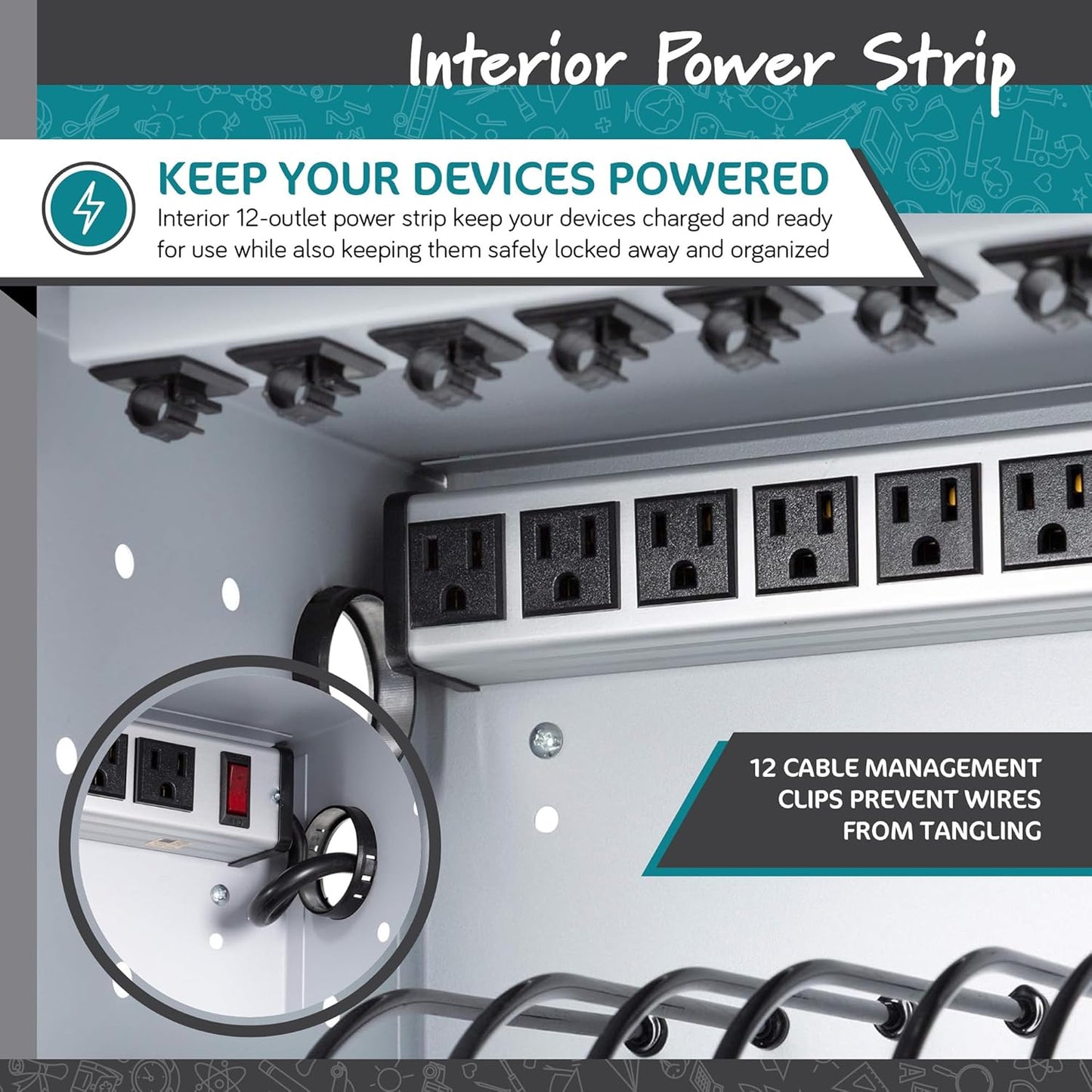 Learniture Structure Series 12-Device Charging Station for Laptops and Tablets, Wall-Mount Lockable Charging Cabinet for 12 Tablets/Chromebooks, Black