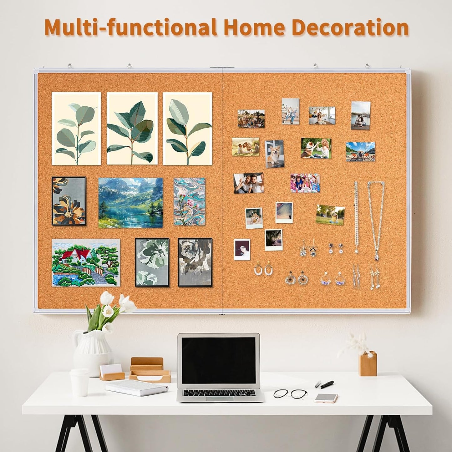 maxtek Large Cork Board 48 x 36 in, Bulletin Board for Walls, 4'x 3' Extra Aluminum Framed Corkboard, Foldable Wall Mounted Pin Memo Notice Cork Board for Office, Home Wall Display