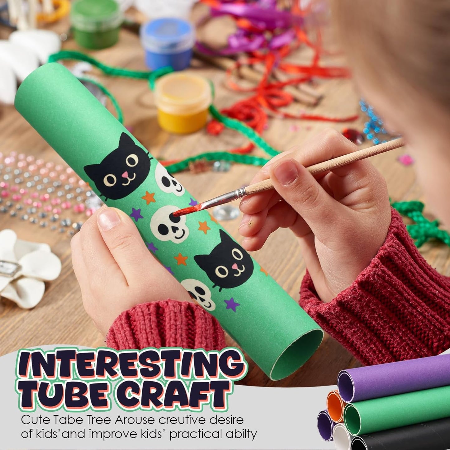 MotiMind 60 Pcs Cardboard Tubes for Craft 2 Size Empty Paper Towel Rolls Cardboard Toilet Paper Tubes Bulk for Classroom DIY Projects(Halloween,1.4 x 10 Inch, 1.6 x 10 Inch)