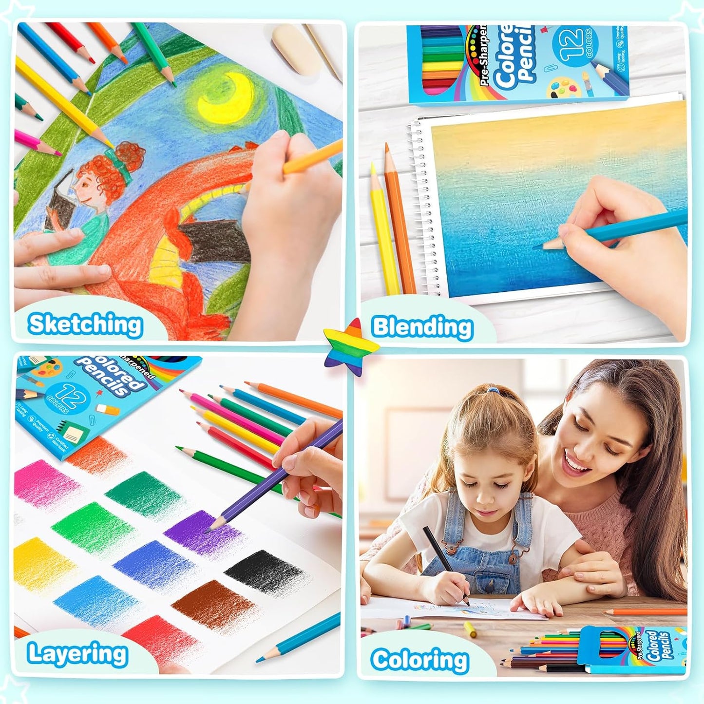 V-Opitos 168 Count Colored Pencils for Kids, 14 Pack Bulk Colored Pencils in 12 Colors, Pre-sharpened Coloring Pencils, Ideal School Supplies & Classroom Prizes, Kids Party Favor
