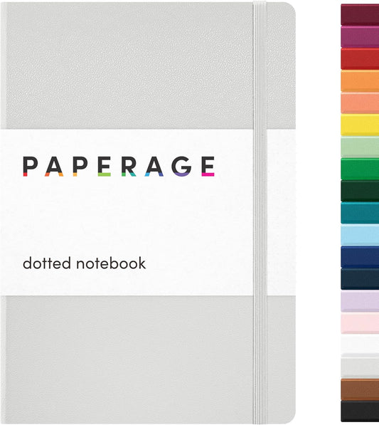 PAPERAGE Dotted Journal Notebook, (Light Grey), 160 Pages, Medium 5.6 in x 8 in - 100 GSM Thick Paper – Hardcover Journaling Notebook for Work, School & Bullet Journaling
