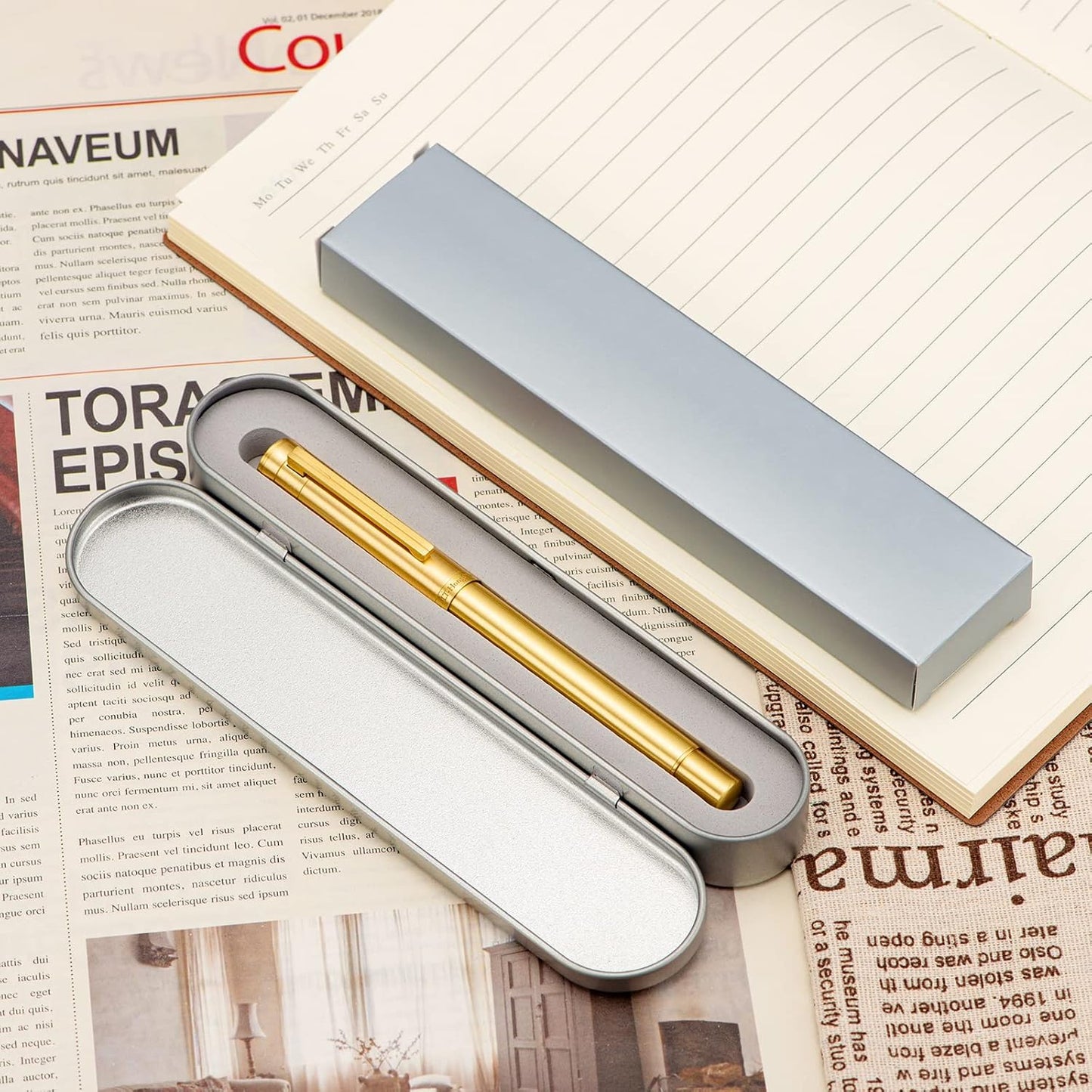 Hongdian Raw Brass Fountain Pen Extra Fine Nib Classic Design Smooth Writing Copper Pen with Converter and Pen Case Set