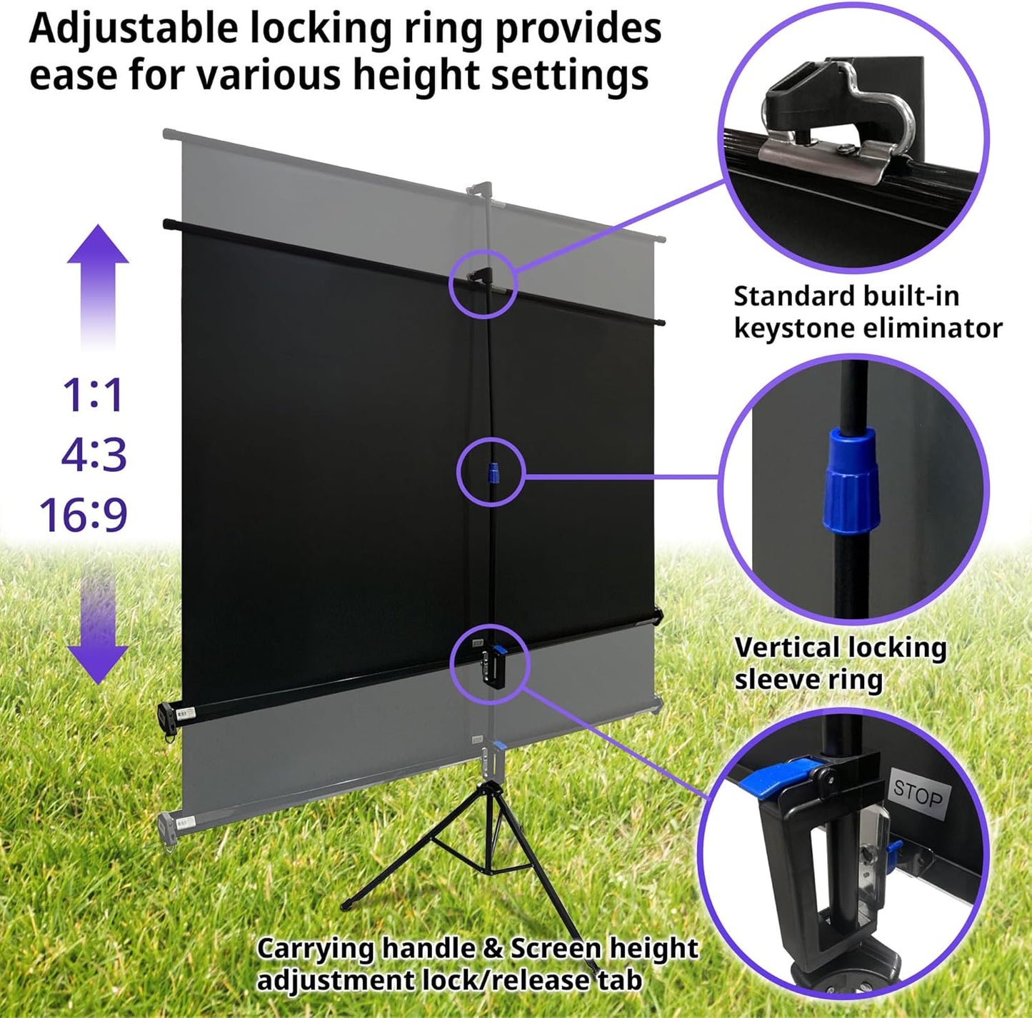 Elite Screens Tripod B, 113-INCH 1:1, Lightweight Pull Up Foldable Stand, Manual, Movie Home Theater Projector Screen, 4K / 8K Ultra HDR 3D Ready, 2-YEAR WARRANTY, T113SB