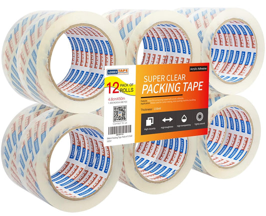 ADHES Packing Tape Shipping Tape Packaging Tape for Moving Boxes Heavy Duty Clear, 50M Length 4.8cm Width,2.6Mil Thickness