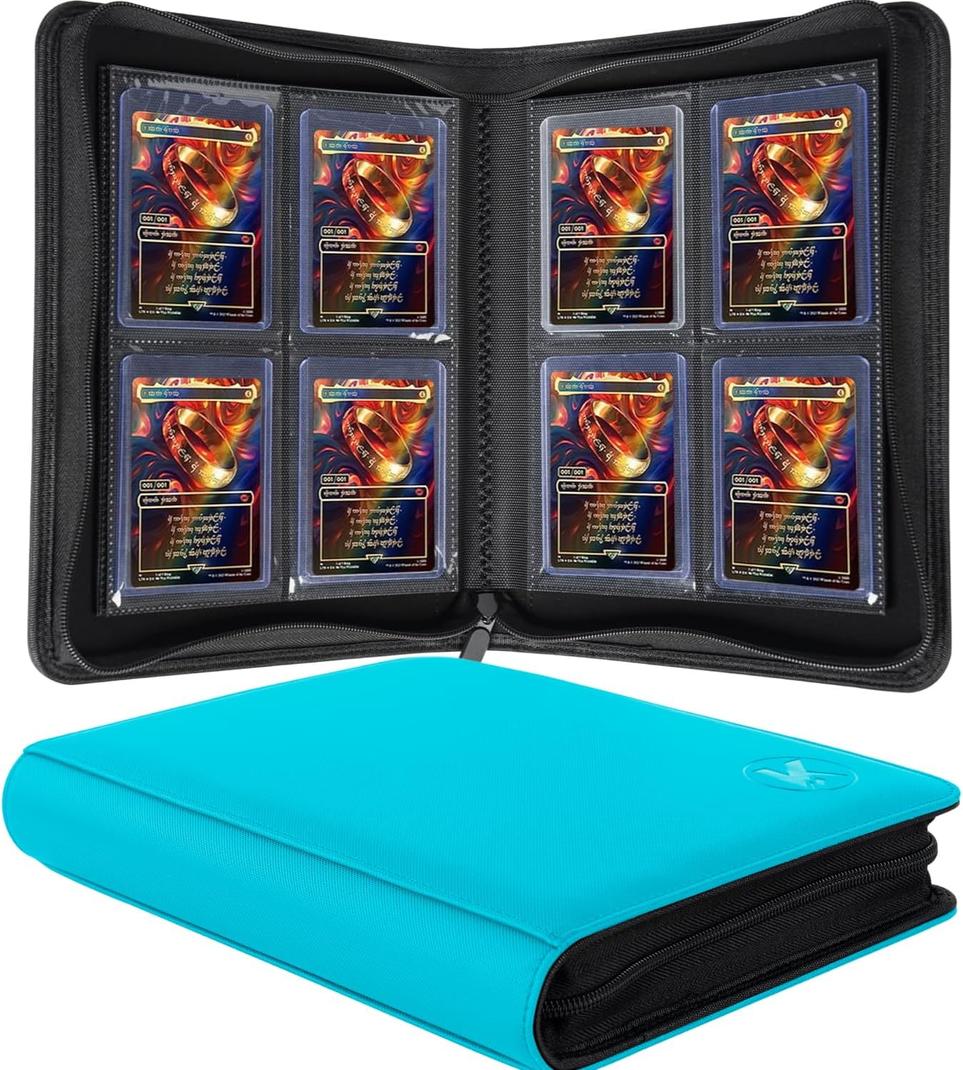 Toploader Binder, Holds 128+ Toploaders, 4 Pocket Top Loader Card Storage Case, Double-Sided Pockets for trading card in 3 x 4'' Toploaders（Blue）