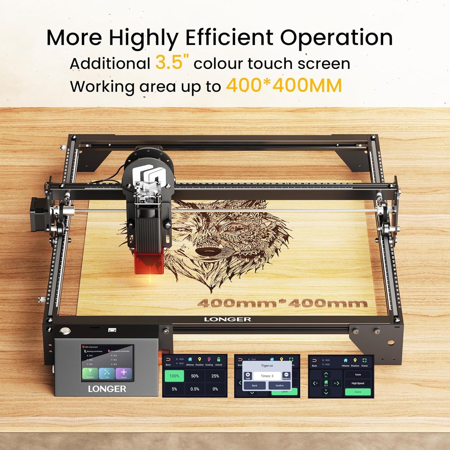 Longer RAY5 5W Laser Engraver with Touchscreen, Wood/Leather/Acrylic Engraving Cutting Machine, DIY Desktop Laser Cutter with Safety Protection, Air Assist & 3 in 1 Roller