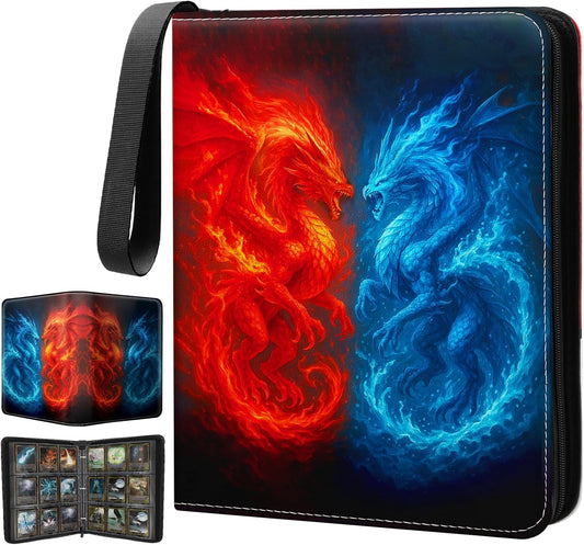 Dragon Design 9 Pocket Card Binder – Premium Trading Card Album Holds 720 Cards, PU Leather Zipper Case with 3-Ring Removable Pages – Perfect for MTG, TCG, Sports Cards, Gift for Collectors