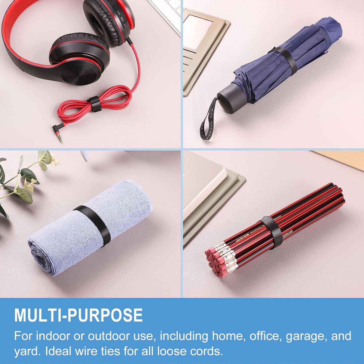 200 PCS 8 Inches Reusable Cable Ties | Adjustable Cord Wraps, Cable Straps | Hook & Loop Cord Organizer, Cable Management