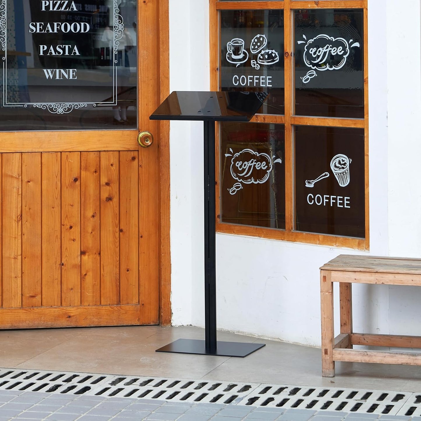 Black Podium Stand Speaking Acrylic Podium with Metal Base Pulpits Churches Lecterns Design for Lecture Recital Speech Presentation Podium Stand for Restaurant Wedding Office Classroom