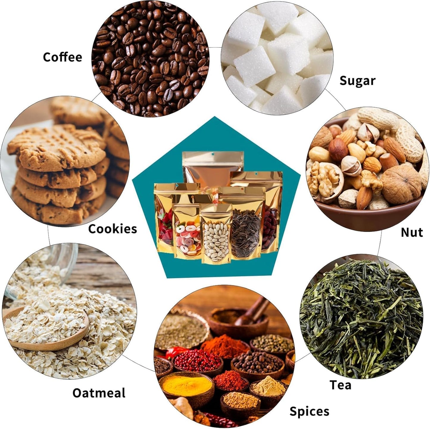 300 Pcs Mylar Bags for Food Storage 4x6 Mylar Bag with Window Stand Up Small Resealable Bags Smell Proof Bag Food Packaging for Small Business Freeze Dried Candy Jewelry Foil Packaging Gold