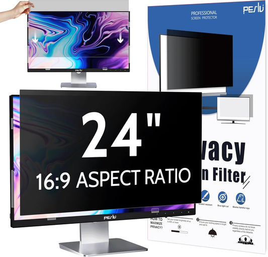 Computer Privacy Screen 24 Inch for 16:9 Widescreen Monitor, Removable 24inch Anti Blue Light Anti Glare Monitor Privacy Filter Shield (20 15/16" x 11 13/16")