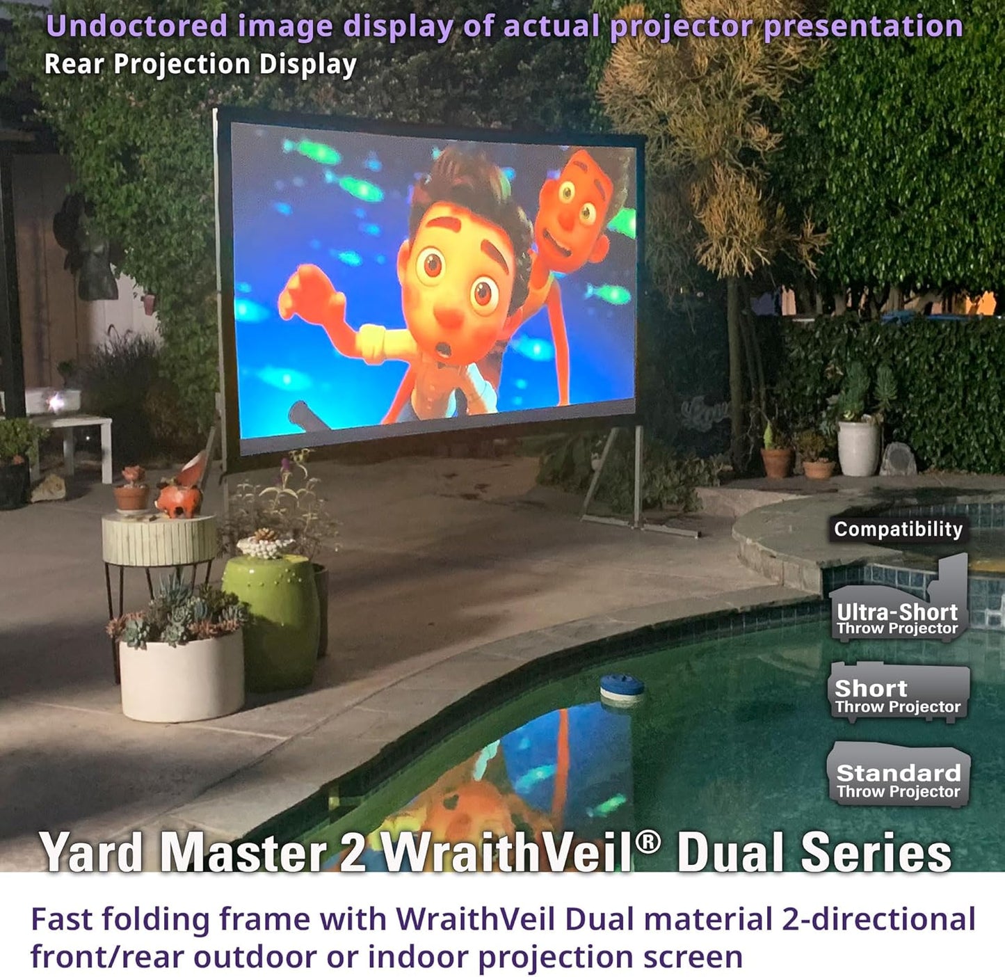 Elite Screens Yard Master 2 DUAL Projector Screen, 150-INCH 16:9, Front and Rear 4K/8K Ultra HD, Active 3D, HDR Ready Projection, OMS150H2-DUAL