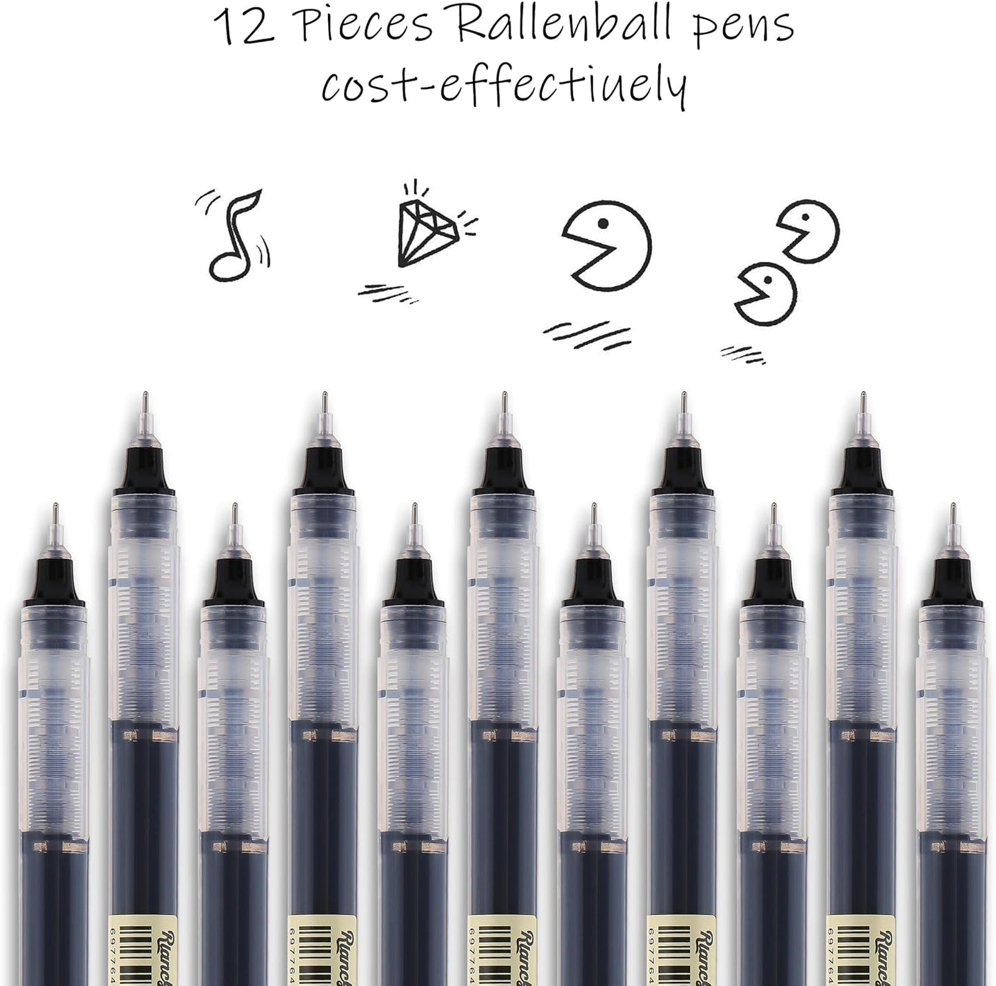 RIANCY Liquid Ink Rollerball Gel Pens, 0.5mm Extra Fine Point Tip, 12ct Assorted Colors, Smooth Writing No Smear No Bleed, Vibrant for Journaling, Drawing, Sketching, School Notes & Art Supplies