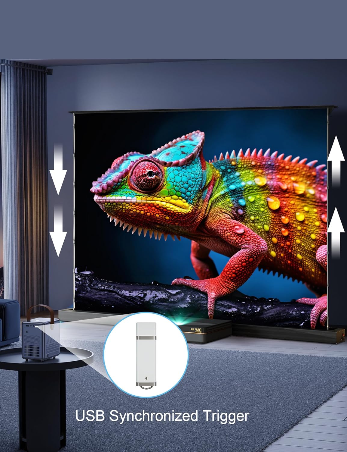 IN&VI 120" Motorized Floor Rising Projector Screen for Ultra Short Throw Projector,Ambient Light Rejecting Motorized Projector Screen 4K Ultra HD Active,CLR Movie Screen for Home Theater