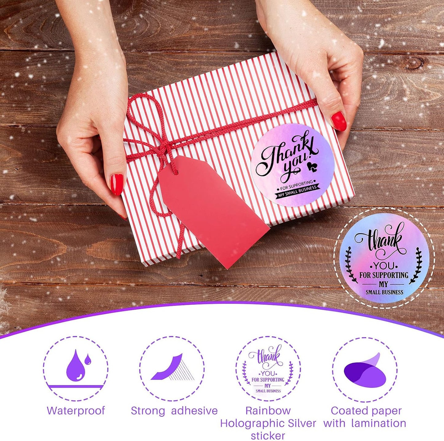 1120 Pcs Thank You Cards and Stickers Set, Include 120 Business Card 1000 Roll Labels Thank You for Supporting My Small Business Stickers Package Insert(Holographic Style)