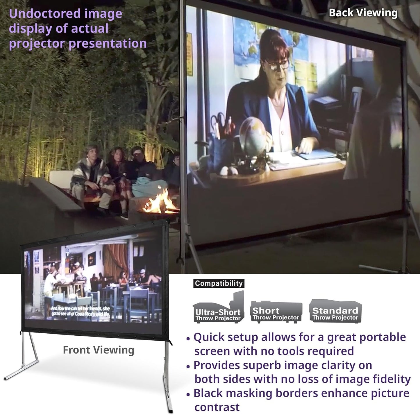 Elite Screens Yardmaster 2 DUAL Projector Screen, 135-INCH 16:9, Front and Rear Wraith Veil 4K / 8K Ultra HD, Active 3D, HDR Ready Free Standing Outdoor Movie Screen, OMS135H2-DUAL