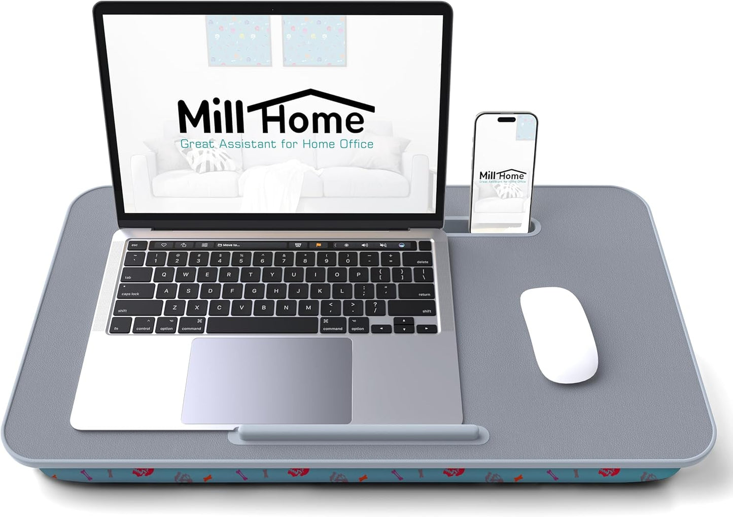 Millhome Lap Desk | Portable Laptop Desk – Fits Up to 17.3" Laptops – Detachable & Washable Cushion, Phone Holder, Device Ledge – for Writing, Working, Reading on Bed, Couch, Floor – Maui Blue Skull