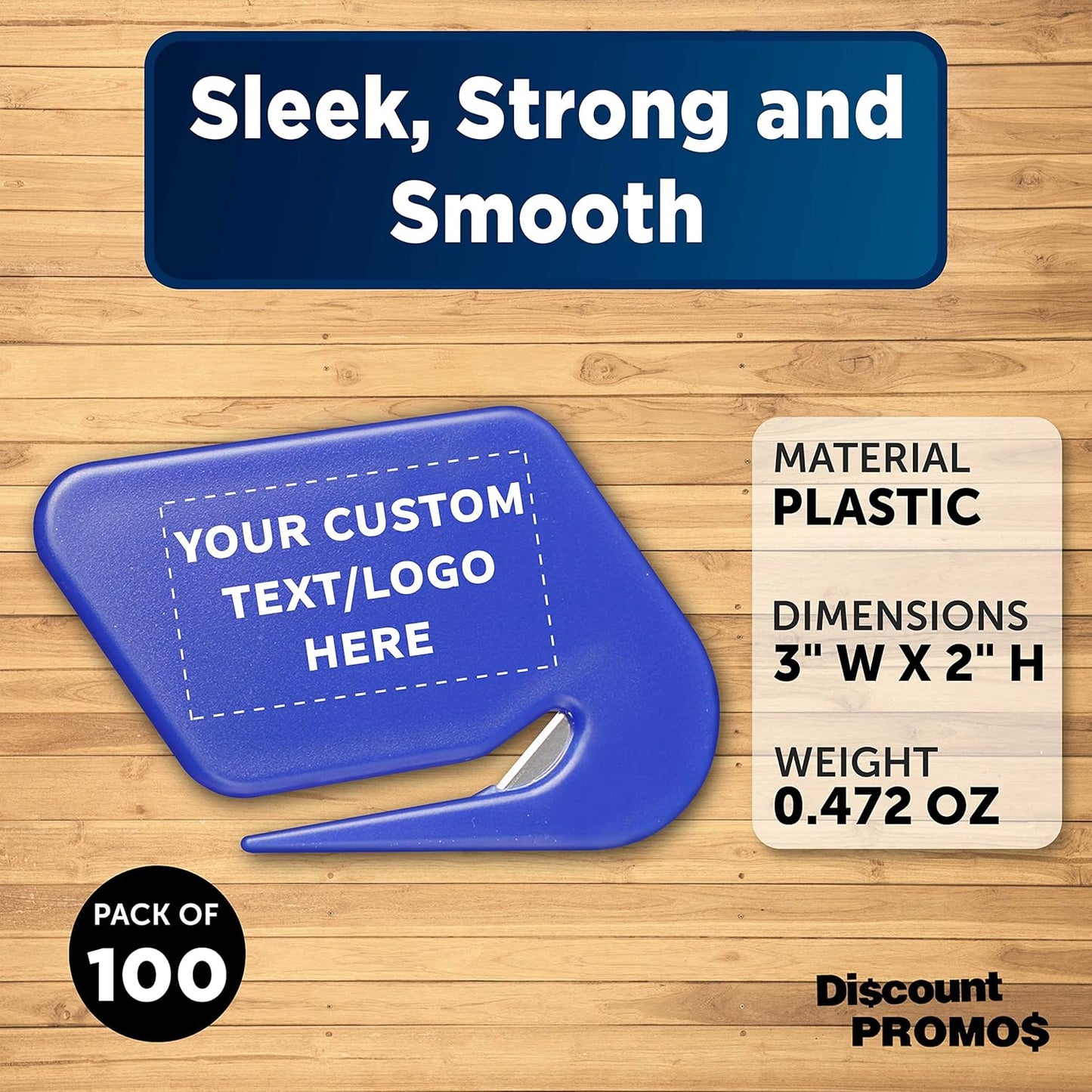 Custom Translucent Plastic Letter Openers Set of 100, Personalized Bulk Pack - Perfect for Home or Office - Blue