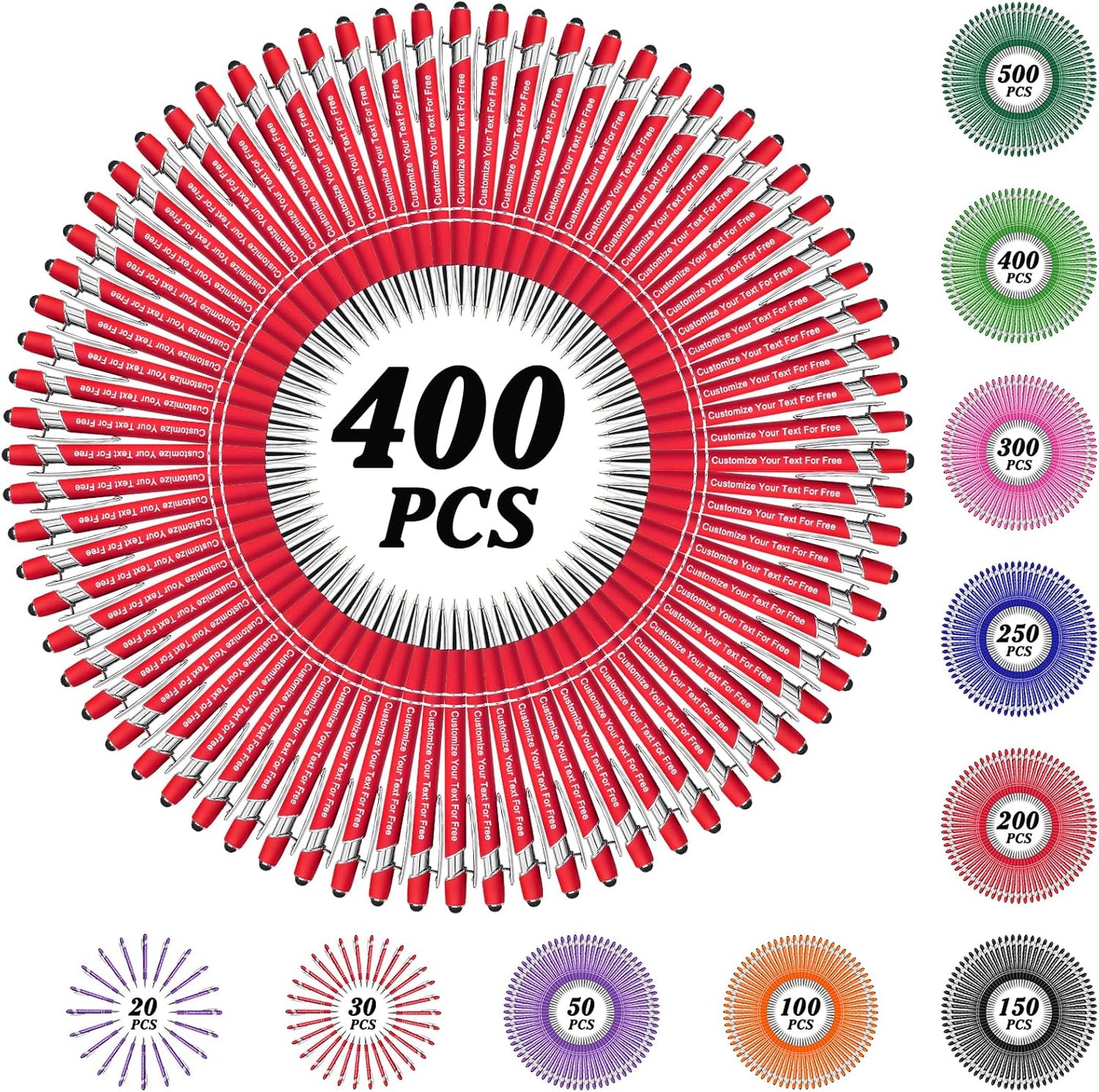 Max 500 Pcs Personalized Pens Bulk, Custom Pens with Free Engraving, Customized Stylus Tip Ballpoint Pen with Your Name Massage Text for School Office Business Graduation Anniversaries-400 Packs