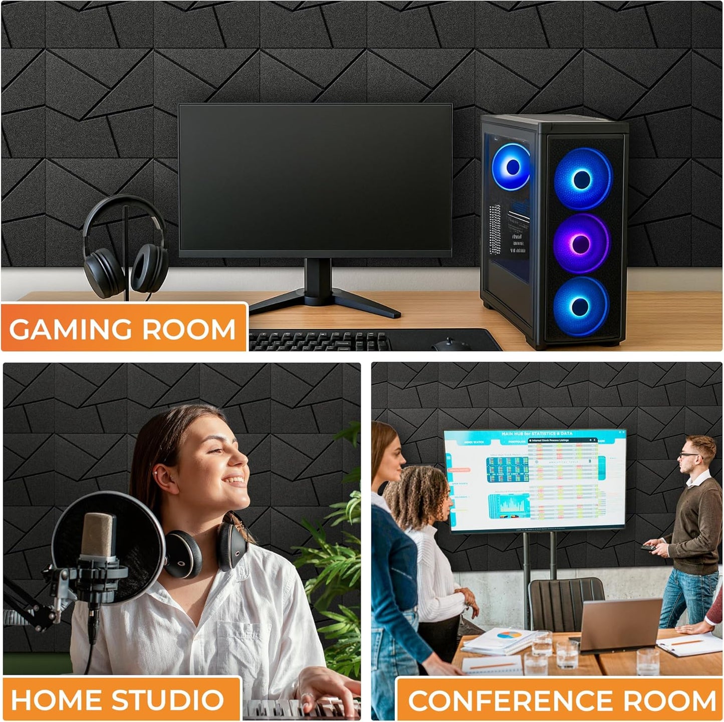 24-Pack Self-Adhesive Acoustic Panels – High-Density 12"x12"x0.4" Soundproof Foam for Studios, Offices & Home – Sleek Black Design