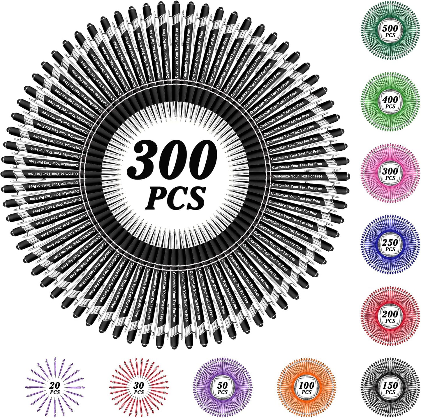 Max 500 Pcs Personalized Pens Bulk, Custom Pens with Free Engraving, Customized Stylus Tip Ballpoint Pen with Your Name Massage Text for School Office Business Graduation Anniversaries-300 Packs