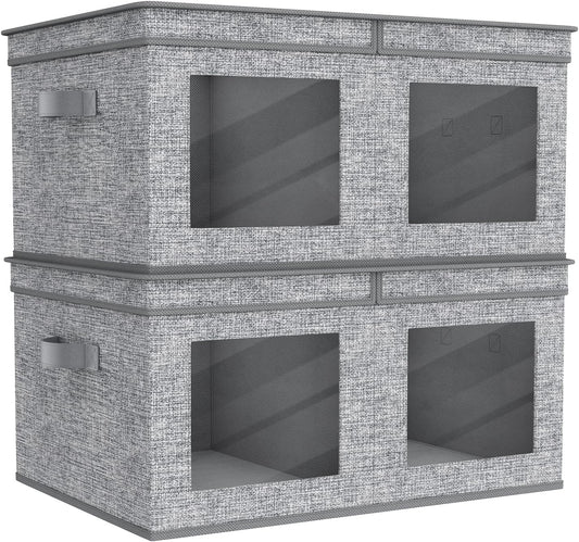 Univivi Large Foldable Fabric Storage Bins with lids [2-Pack] Collapsible Closet Storage Box for Clothes, Closet Organizer with Handles, Storage Cube Basket for Home, Bedroom (Grey, 24" x17" x 12")