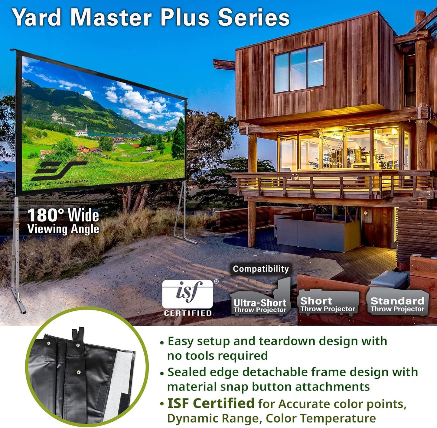 Elite Screens Yard Master Plus, 200-INCH 16:9 Height Setting Adjustable Portable Projector Screen, 4K HD Outdoor Indoor Movie Theater Front Projection, US Based Company 2-YEAR WARRANTY, OMS200H2PLUS