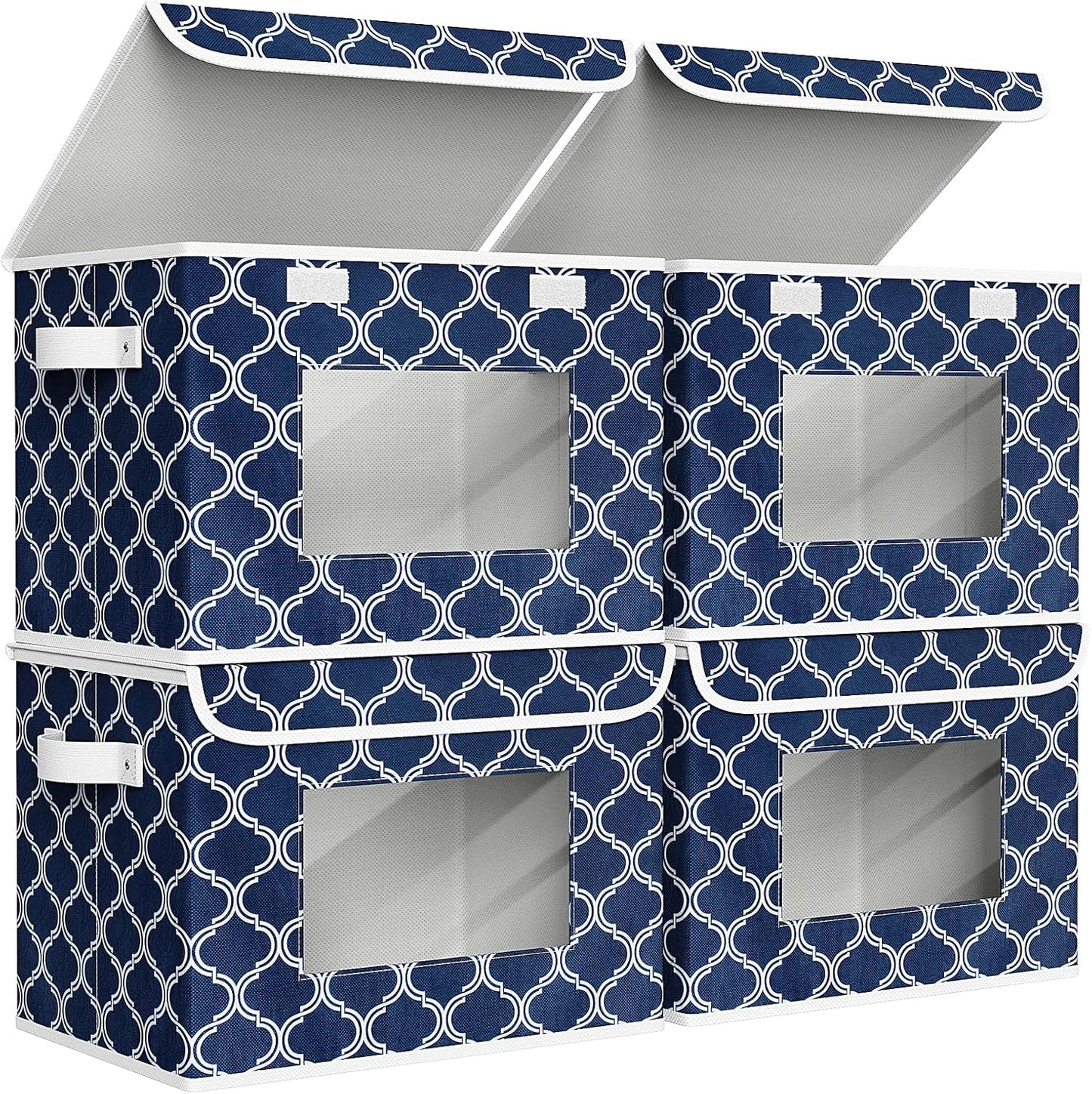 Univivi Fabric Foldable Storage Boxes [4-Pack] Large Collapsible Stackable Storage Bins with Lids, Closet Organizers and Storage Cube Basket for Home, Office, Bedroom (Blue Lantern, 17”x 12” x 12”)