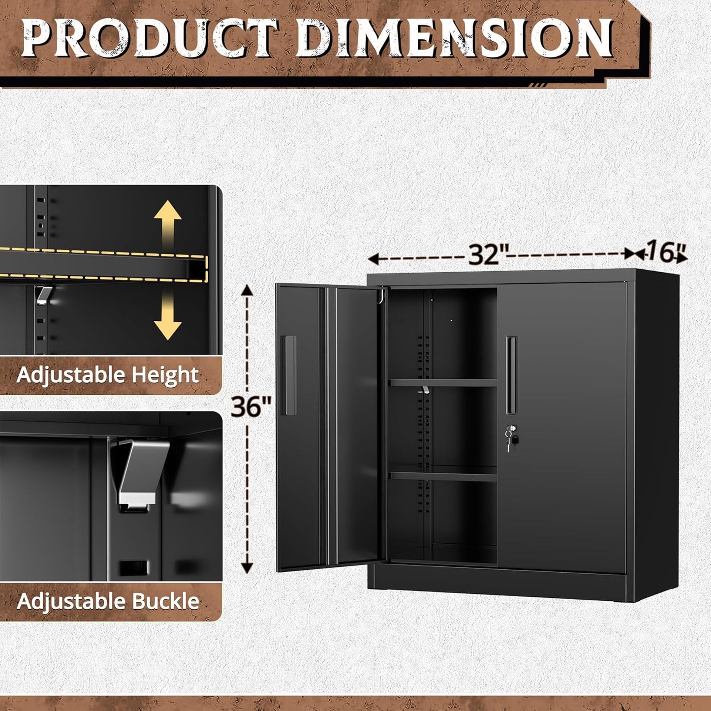 SUNCROWN Metal Storage Cabinets, 36”Locking Cabinet with Doors and Adjustable Shelves, Steel Utility Tool Garage Cabinets for Home, Office, Kitchen,Warehouse, Black