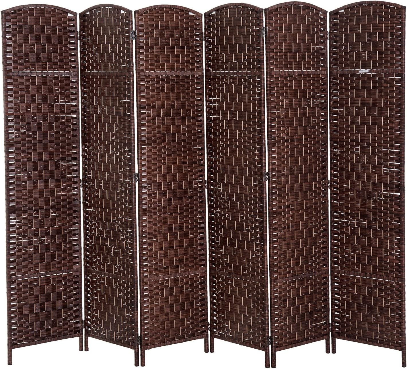HOMCOM Room Divider 6 Panels Folding Privacy Screen 6FT Tall Portable Wicker Weave Partition Wall Divider for Bedroom Home Office, Brown