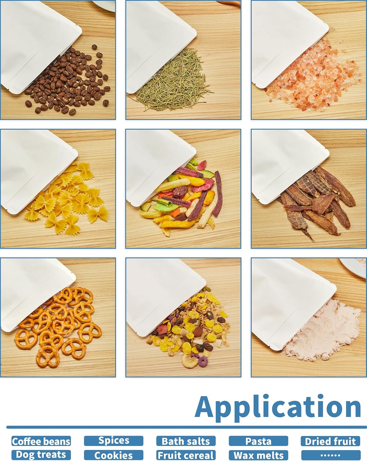 100 Pcs White Paper Bags with Window, 6.7" x 9.4" Stand Up Pouches, Zipper Food Storage Bags for Packaging Products, Reusable, Sealable