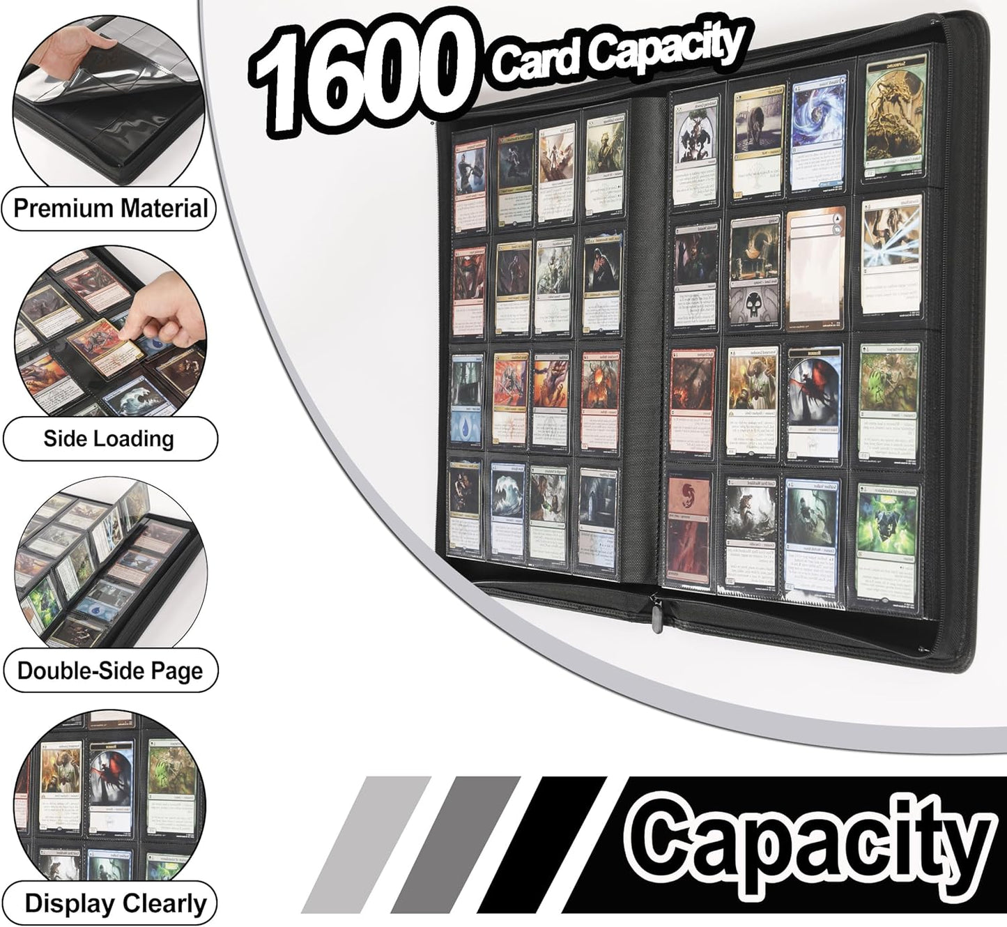 Premium Card Binder 16 Pocket - Fits 1600 Cards，4X4 Ringless Card Album with Sleeves for Trading Cards & Sports Cards（Model C，Classic White）